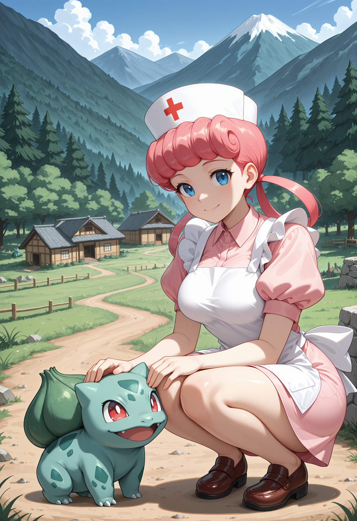 (pokemon) nurse joy - default - village - cat petting_01055.png
